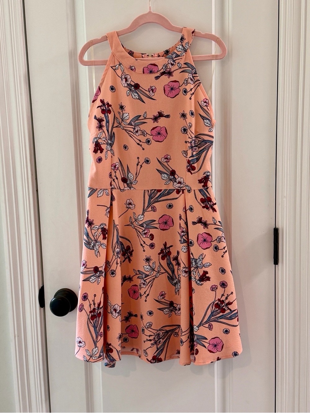 Copper Key Floral Fit & Flare Dress Small Peach Pink